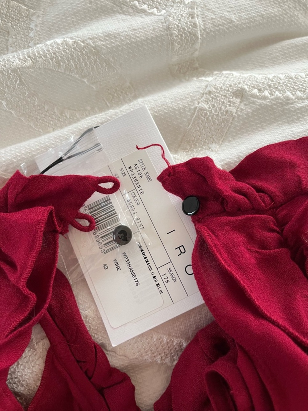IRO Burgundy Cold-Shoulder Ruffle Mini Dress - Picture 12 of 12